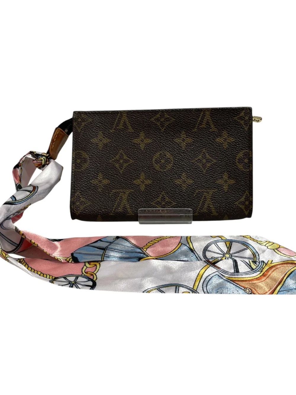 Louis Vuitton Monogram Pouch with Pink & White Twilly